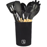 Set De Utensilios D Cocina En Silicona Madera Por 12 Negro