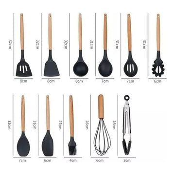 Set 12 Utensilios De Cocina Silicona Resistente Calor Azul
