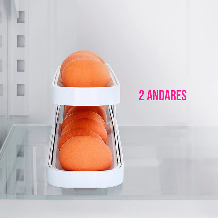 Organizador De Bandejas Dispensadoras Enrollables Para Huevos, Hasta 14 Unidades, En Color Blanco