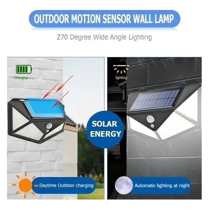 Lámpara Solar 100 Luces Led Exteriores Con Sensor Movimiento Color Negro