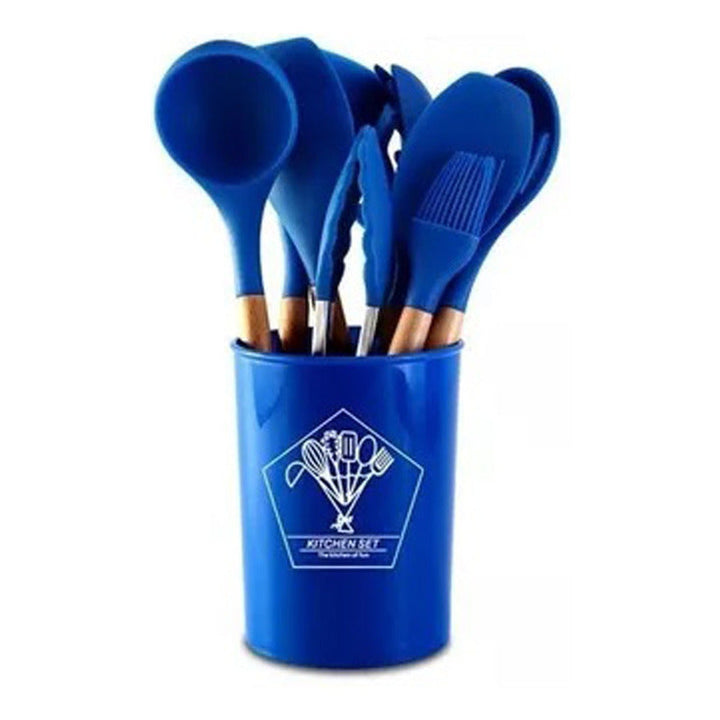 Set 12 Utensilios De Cocina Silicona Resistente Calor Azul