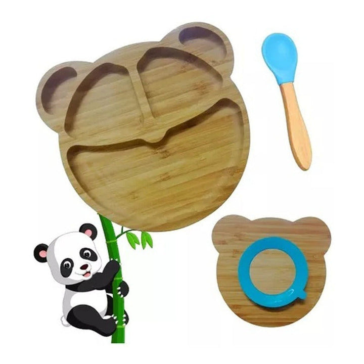 Plato Bambu Antideslizante Con Cuchara Bebés Oso