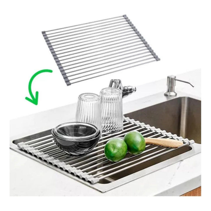 Escurridor De Platos Enrollable Cuadrado De Acero Color Gris