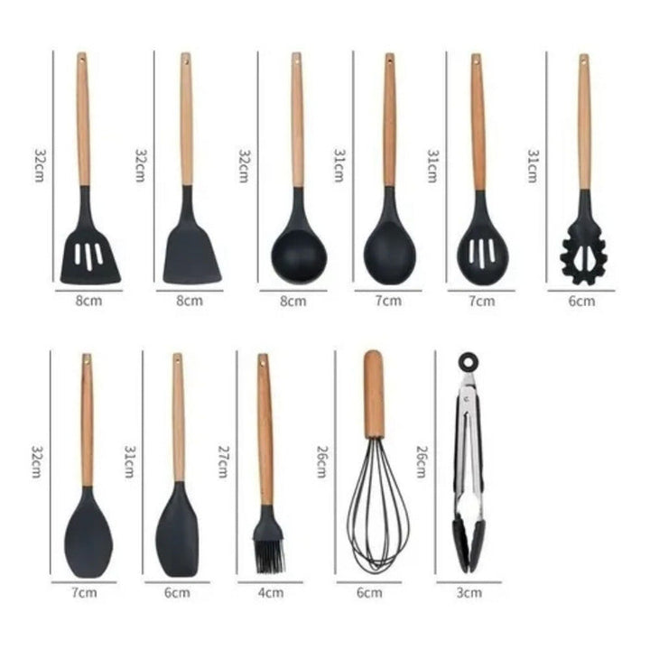 Set 12 Utensilios De Cocina Silicona Resistente Calor