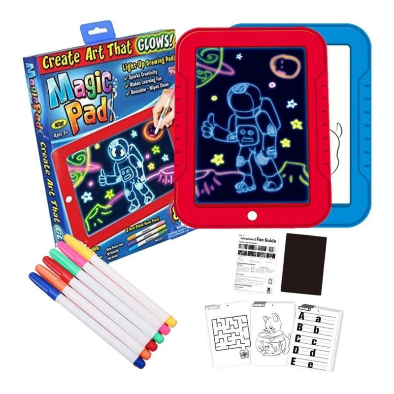 Magic Pad Con Luz Led + 6 Marcadores Neón + Plantillas