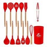 Set 12 Utensilios De Cocina Silicona Resistente Calor Rojo