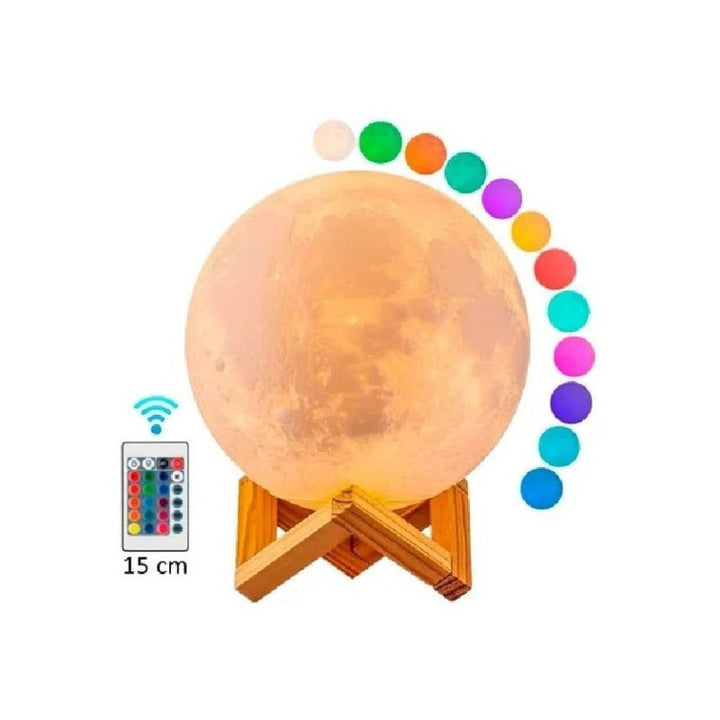 Lámpara Luna Con Control Luz Led Colores Recargable Con Base