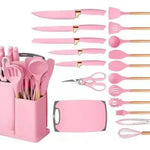Set Utensilios Cocina Siliconados X 19 Pcs Color Rosa