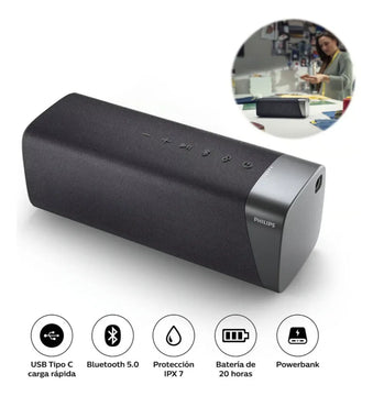 Kit Estéreo 2 Parlante Inalámbrico Philips Tas7505, 60w Ipx7 Negro