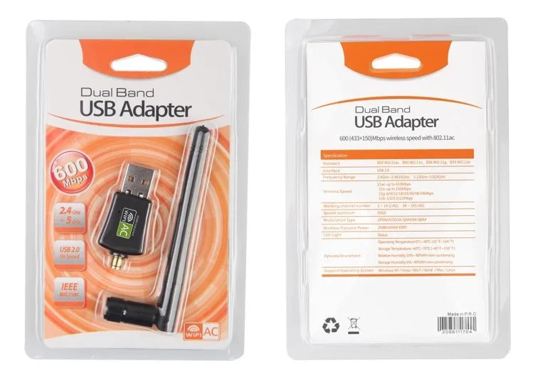 Receptor Wifi 600mbs Doble Banda Tarjeta Usb Dual 2.4-5 Ghz