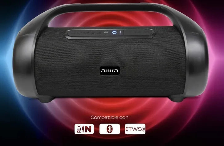 Bocina Portátil Aiwa Aws1000bt Negro Bluetooth 90W RMS Resistente al Agua con Luces LED