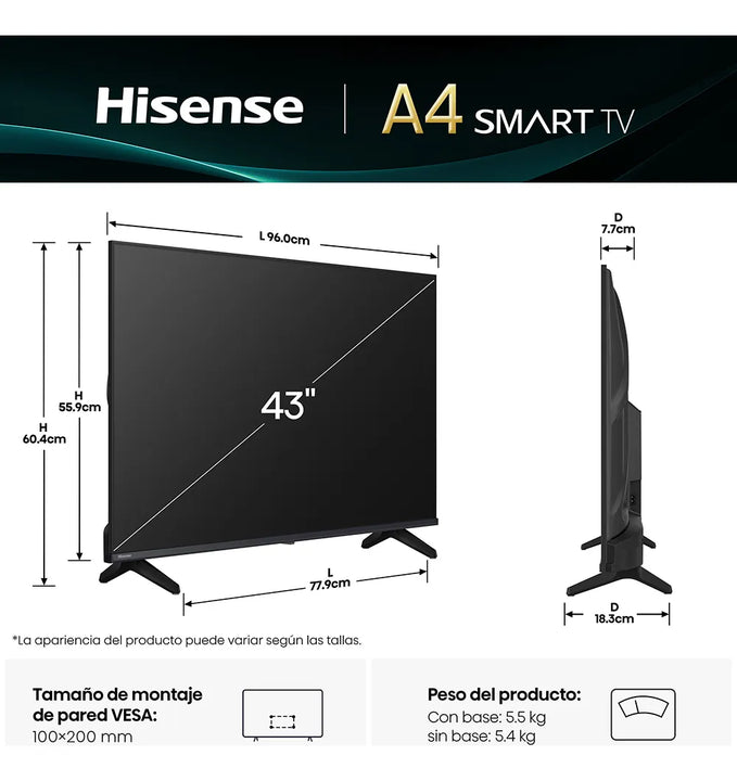 Televisor Hisense Smart 43 Fhd 43a4nv