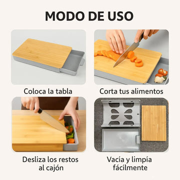 Tabla Cortar Bambú Bandeja Recolectora Organizacion Cocina Lisa