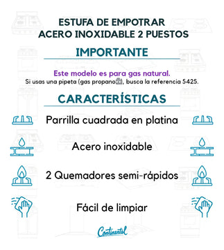 Estufa De Empotrar Acero Inoxidable 2pt Gas Natural 5432 Color Gris