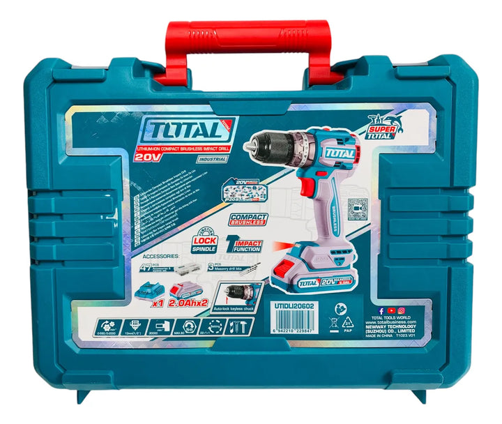 Taladro Inalámbrico Total 1/2 Percutor 20v 2 Baterías Maleta - Turquesa