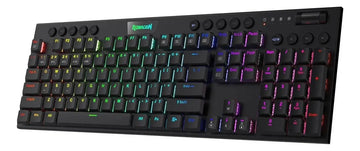 Teclado Redragon Horus QWERTY Redragon Low profile Linear Red español latinoamérica color negro con luz RGB
