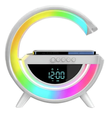 Parlante G Bluetooth Lámpara Rgb Carga Inalámbrica, Reloj Blanco