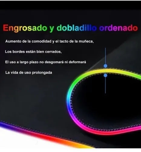 Rgb Alfombrilla De Ratón Iluminada Led Colorido Para Juegos Negro