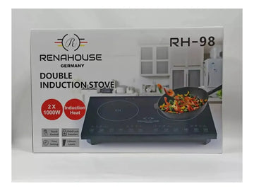 Estufa De Inducción 2p + Batería De Ollas En Acero Renahouse Plateado