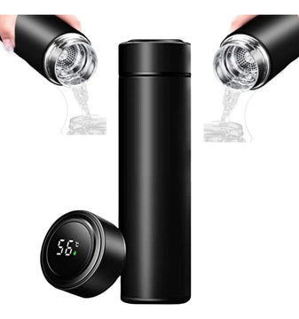 Termo digital de acero inoxidable con termómetro LED de 500 ml, color negro