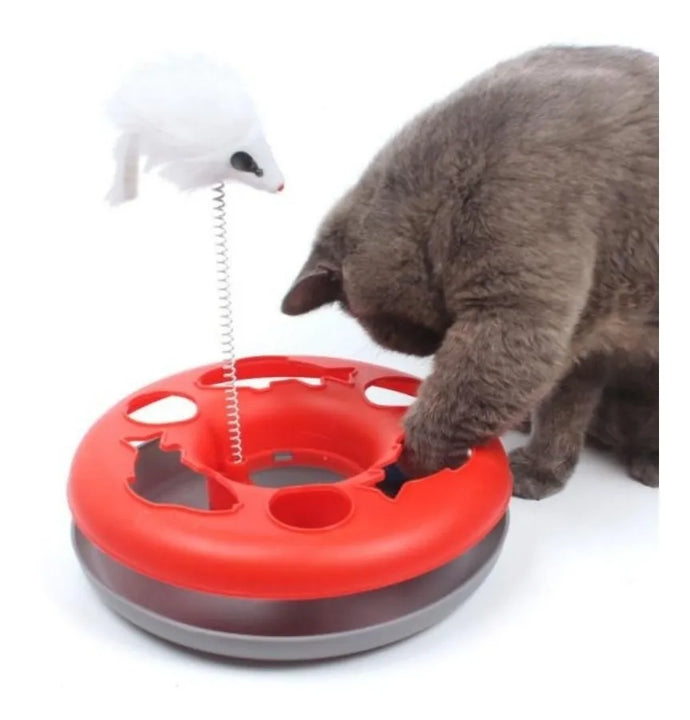 Plato Interactivo Con Señuelo Para Gato Gris Rojo