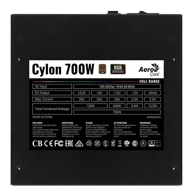Fuente De Poder Aerocool Cylon Rgb 700w 80 Plus Bronce Rgb Black
