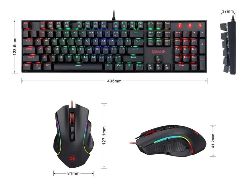 Combo Gamer Redragon K551rgb, Teclado Mecánico + Mouse M607 Negro Negro