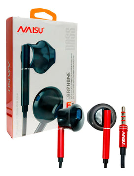 Auriculares Manos Libres Con Cable Auxiliar Plug 3.5 Mm Na03 Color Negro Con Rojo