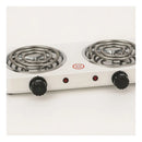 Fogon estufa electrica portatil 2 puestos 2000W cada puesto cocina blanca eficiente compacta duradera resistente facil limpieza rapida conexion uso hogar oficina comedor departamentos