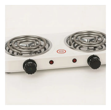 Fogon estufa electrica portatil 2 puestos 2000W cada puesto cocina blanca eficiente compacta duradera resistente facil limpieza rapida conexion uso hogar oficina comedor departamentos
