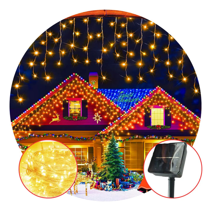 Instalación Cortina Navideña Solar 160 Luces Calida3m X 80cm Amarillo