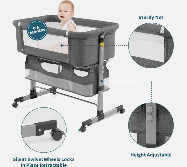 Cuna Para Bebé De Viaje 3 En 1 Nordmiex Junto Cama Moises Gris