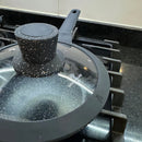 Sartén Antiadherente En Mármol Tapa De Vidrio 18cm Renahouse Color Negro