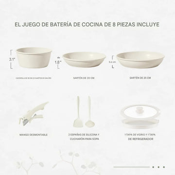 Juego De Ollas, Sartenes Antiadherentes, Cerámica No Tóxicos Crema