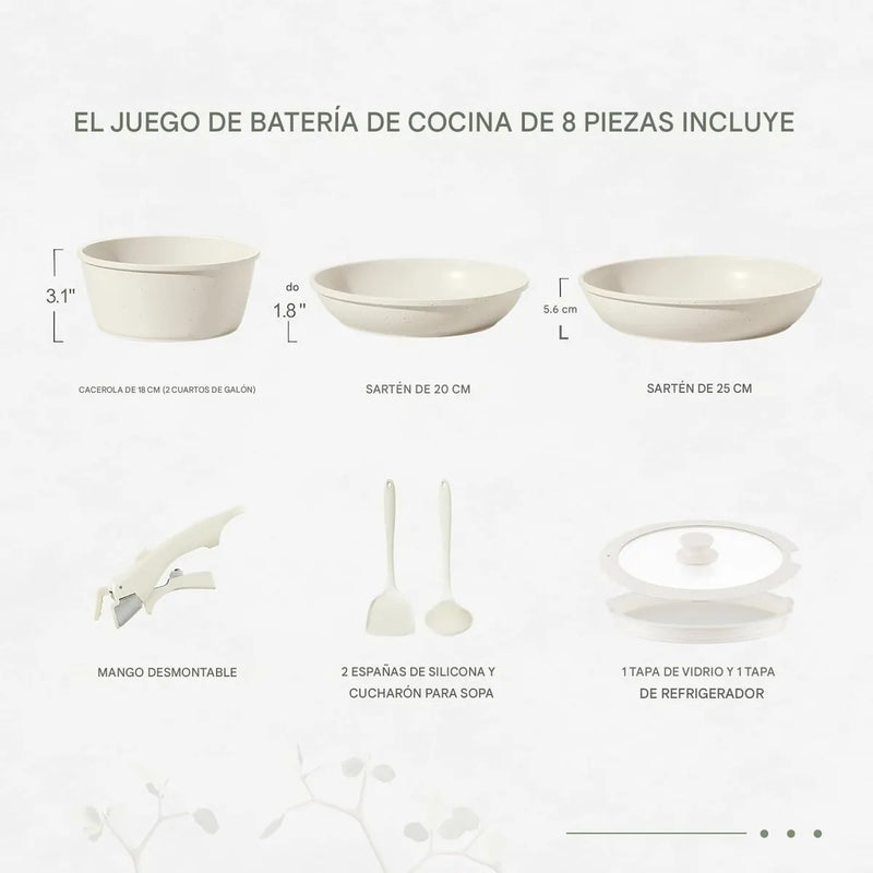 Juego De Ollas, Sartenes Antiadherentes, Cerámica No Tóxicos Crema