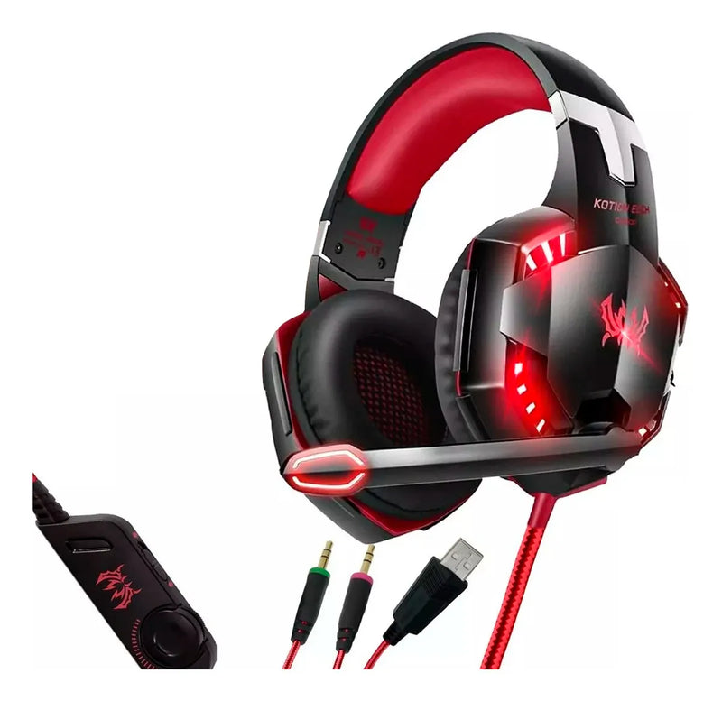 Fone de ouvido over-ear sem fio Kotion Gamer G2000 negro e rojo