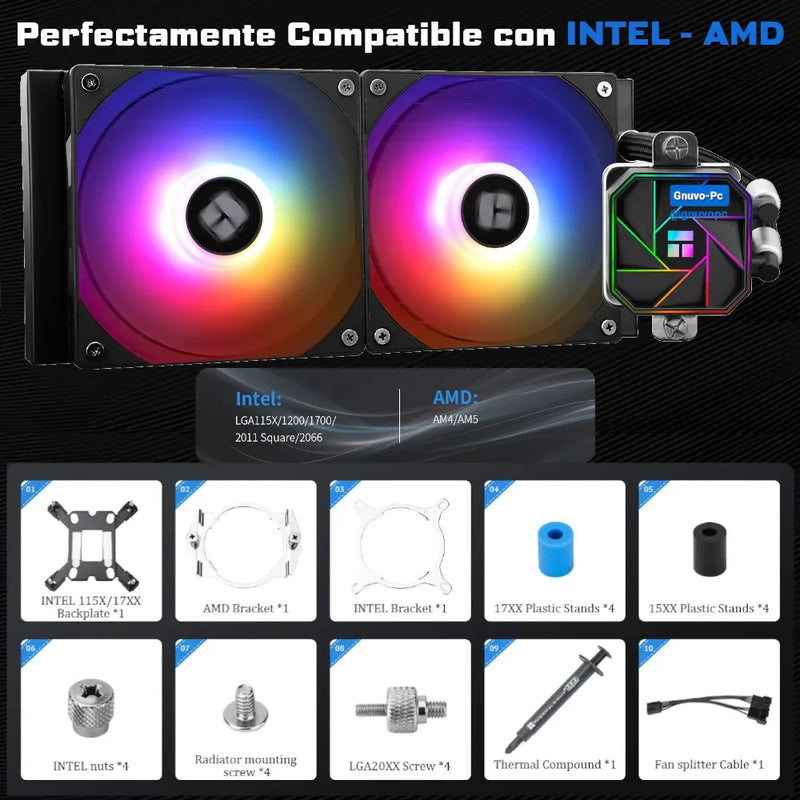 Enfriamiento Liquido Ta Pc Cpu 240mm Argb Lga 1700 Am5 Am4 Negro