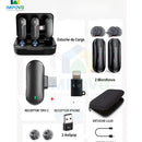 Micrófono Inalambrico Solapa Color Negro Conexión USB tipo C Portátil Iphone Android Compatible Apple Filtro Antipop Condensador Estuche Carga 3 en 1 Combo Duo