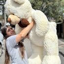 Oso De Peluche Gigante 1,60 + Moño + 3 Globos Perfumado Blanco Hueso