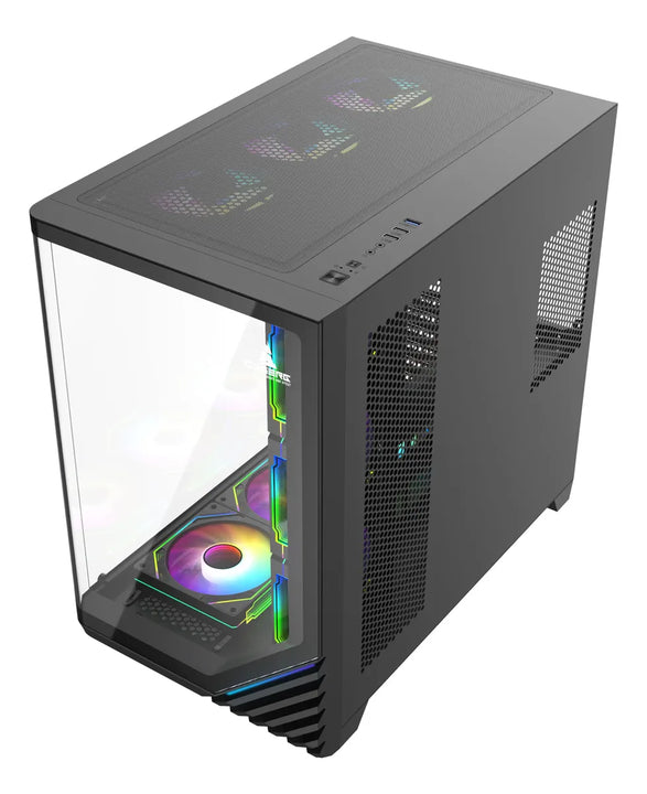 Gabinete Gamer Iceberg Wave L Vidrio Curvo 7 Ventiladores Negro