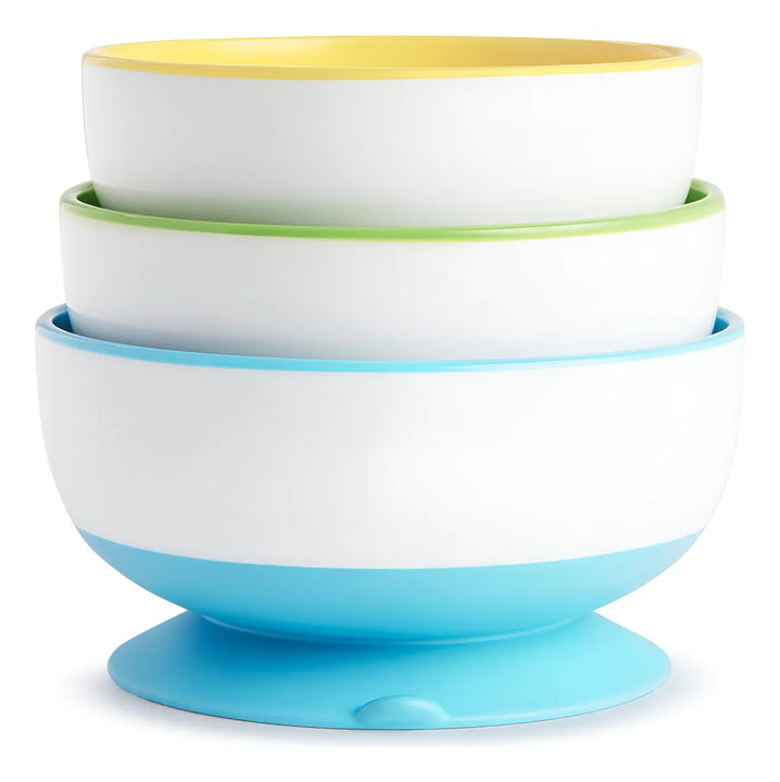 Platos Munchkin Bowl De Succión Antiderrame X 3 Unidades Amarillo / Verde / Azul Liso