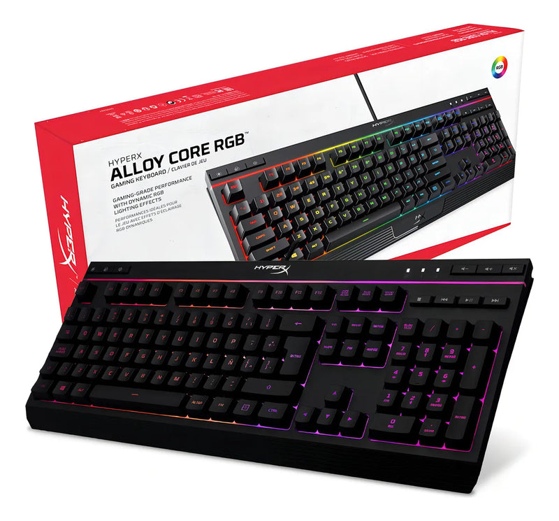 Teclado gamer HyperX Alloy QWERTY Membrana español latinoamérica color negro con luz RGB