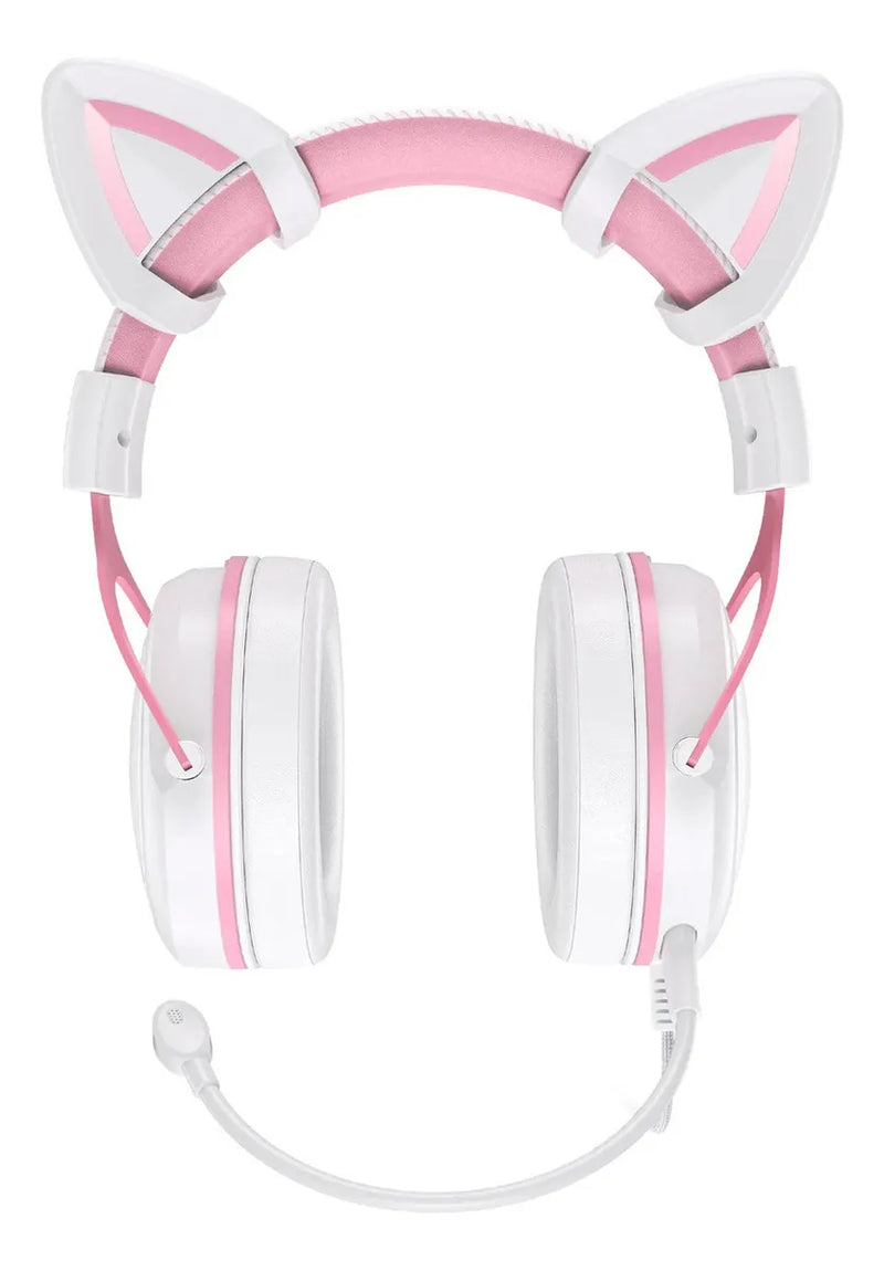 Audifonos Gamer Onikuma X10 Orejas Blancos Con Rosado Rgb Color Blanco
