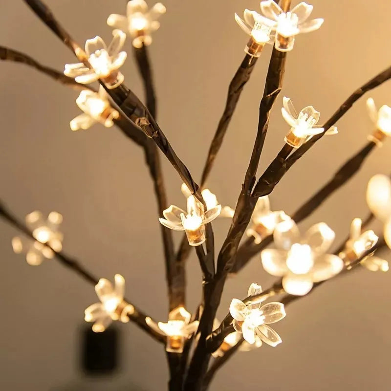Árbol Flor 20 Led Ramal Guirnalda Pilas Iluminación Jardin Marrón