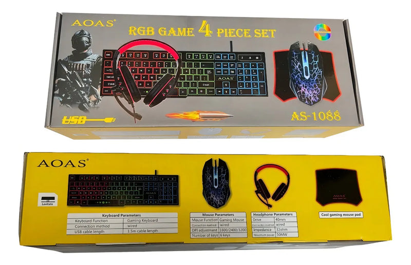 Combo Gamer 4-en-1 Aoas : Teclado, Mouse, Pad, Diadema