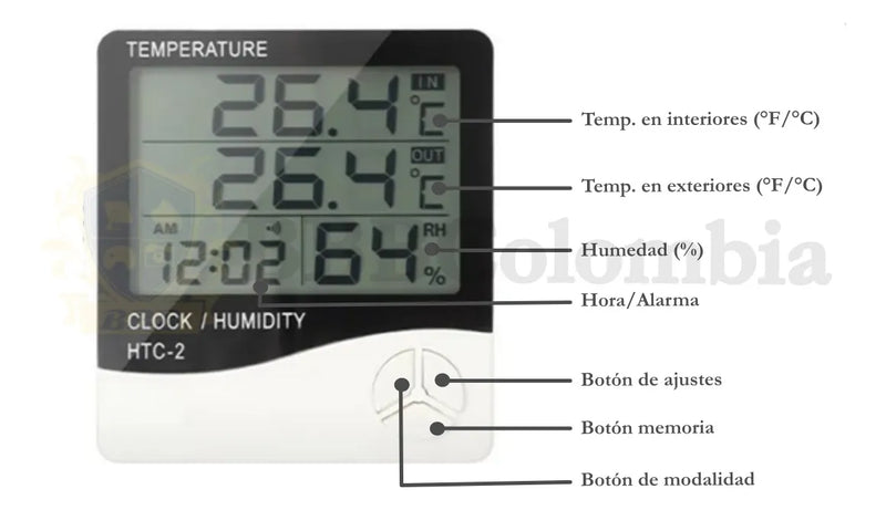 Reloj Termohigrometro Digital Sonda Temperatura Humedad Htc2