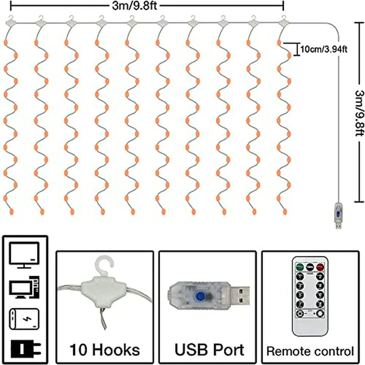 Cortina De Luces Led 300, Decoración Navideña Usb Azul
