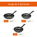 Juego De 3 Sartenes Imusa De 18,20 Y 24 Cm Color Negro
