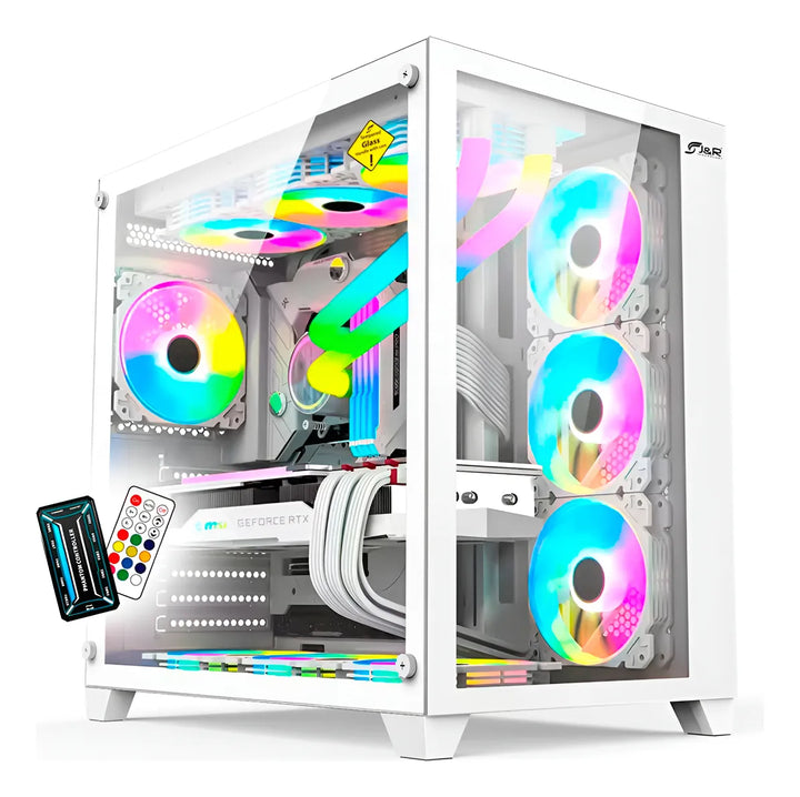 Chasis Gamer Jx119 Aurora 7 Fans Blanco Rgb