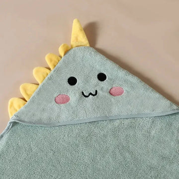Toalla Baño Para Bebe Con Capota Dinosaurio Verde Claro